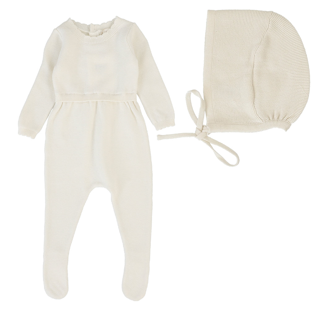 Lil Legs Knit Footie And Bonnet - Cream