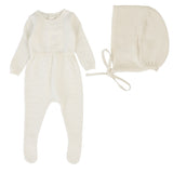 Lil Legs Knit Footie And Bonnet - Cream
