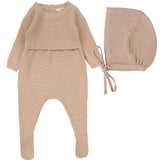 Lil Legs Knit Footie And Bonnet - Dusty Pink