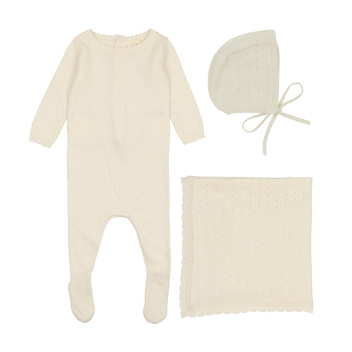 Lil Leg Dotted Knit Footie 3PC Set - Cream