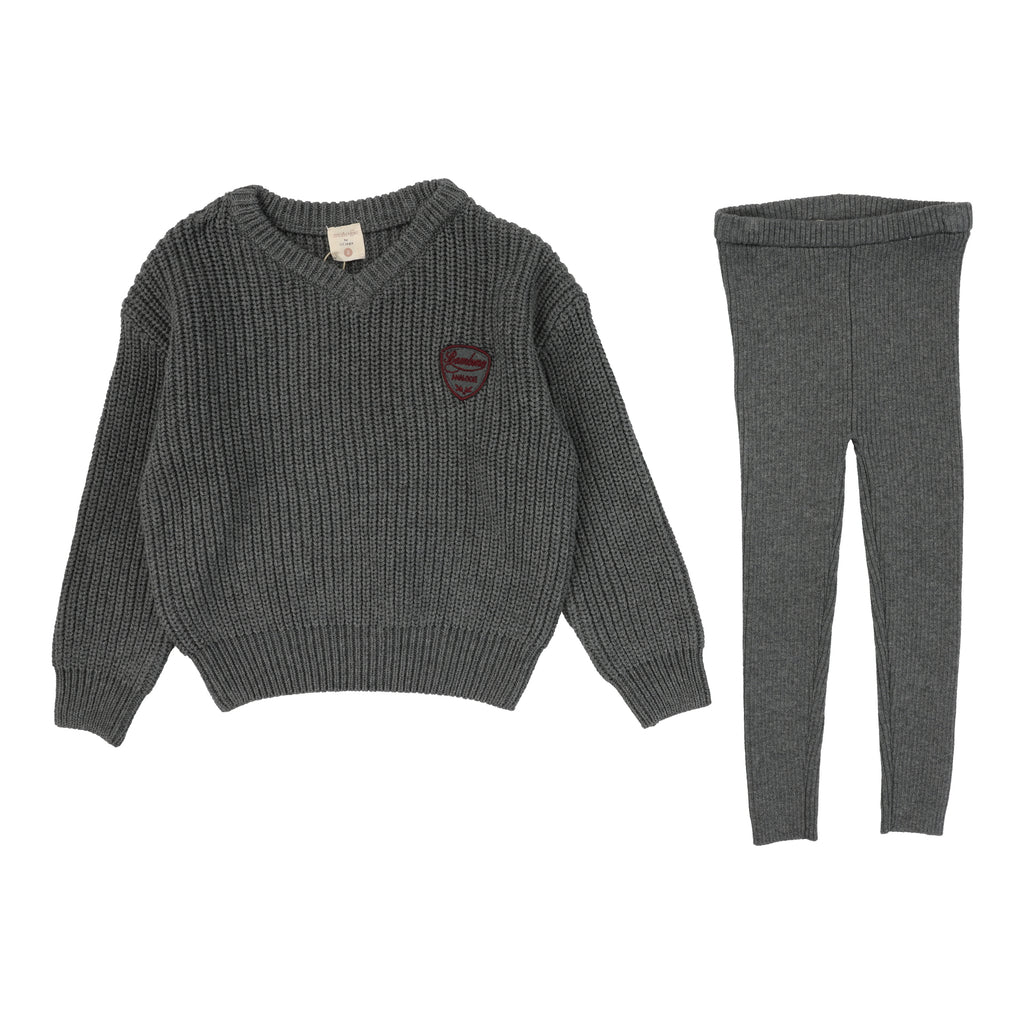 Lil Legs Knit VNeck Toddler Set - Mid Grey