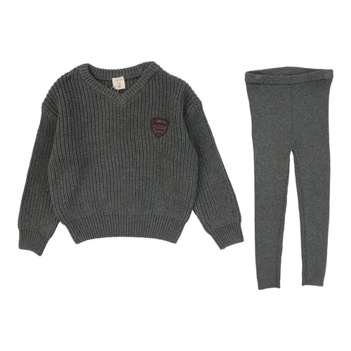 Lil Legs Knit VNeck Toddler Set - Mid Grey