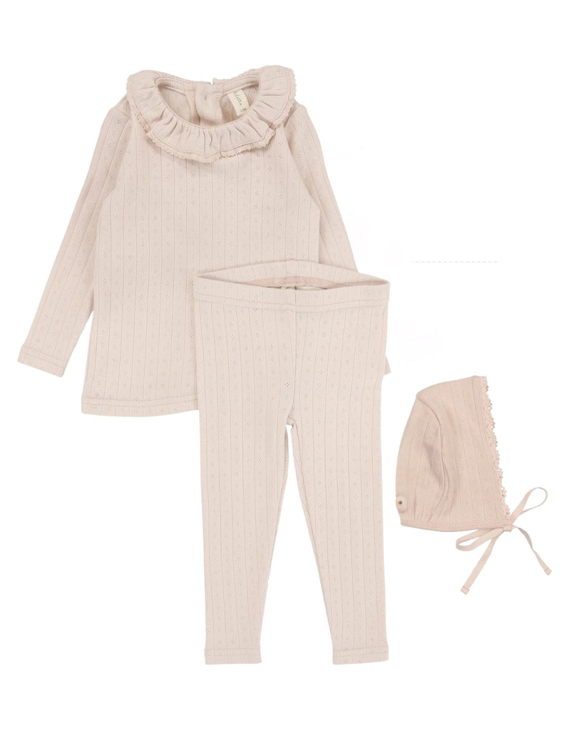 Lilette Fine Pointelle Collar Set And Bonnet - Petal Ruffle
