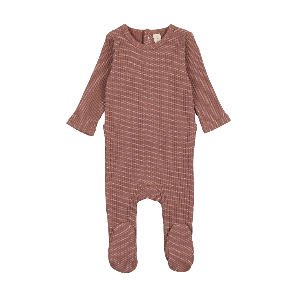 Lil Legs Dotted Rib Footie & Beanie - Mulberry/Ivory