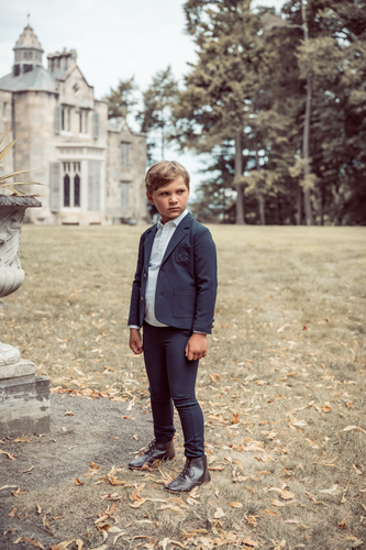 Coco Blanc Navy Boys Blazer With Tone On Tone Emblem On Pocket