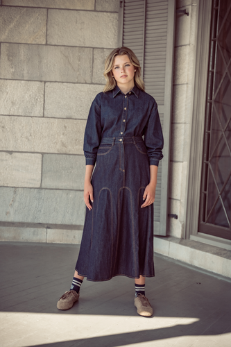 Coco Blanc Denim Shirt And Skirt Set