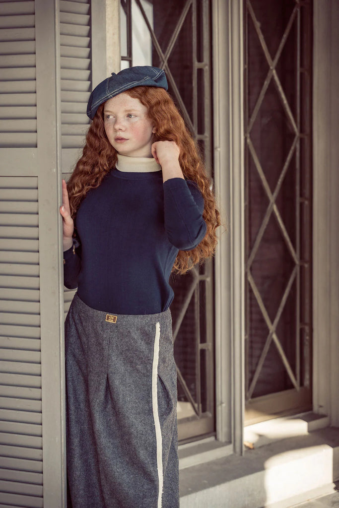 Coco Blanc Navy Marled Side Fringe Skirt