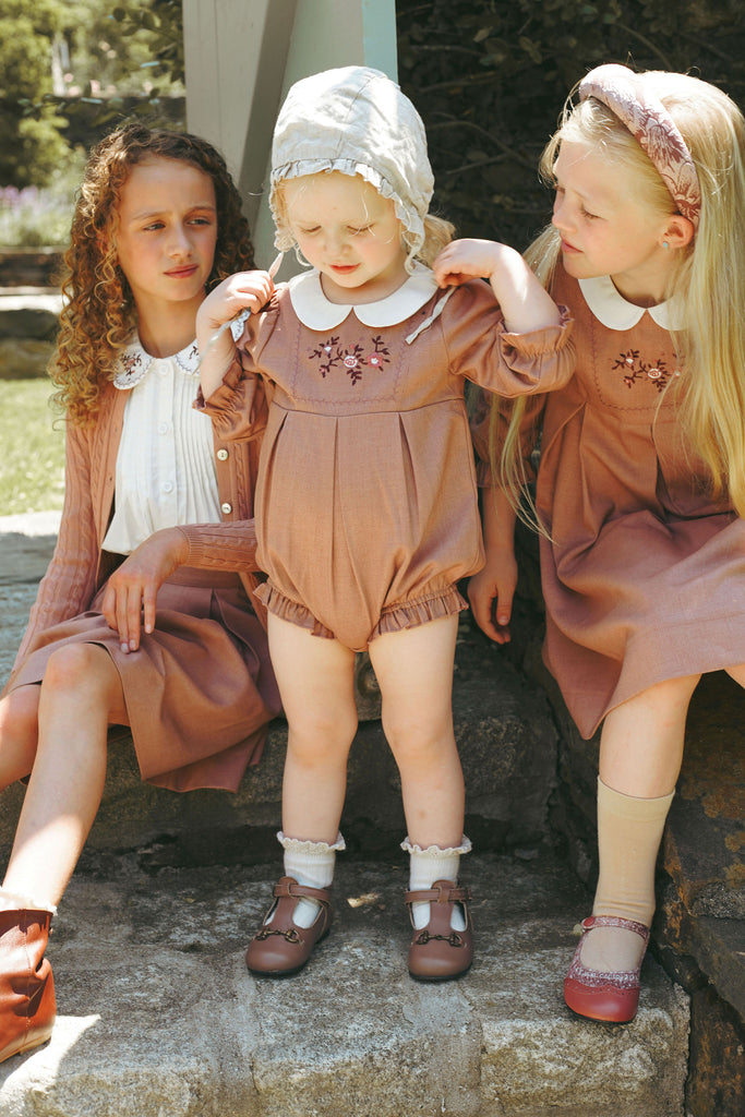 Bamboo Wool Embroidered Romper - Pink