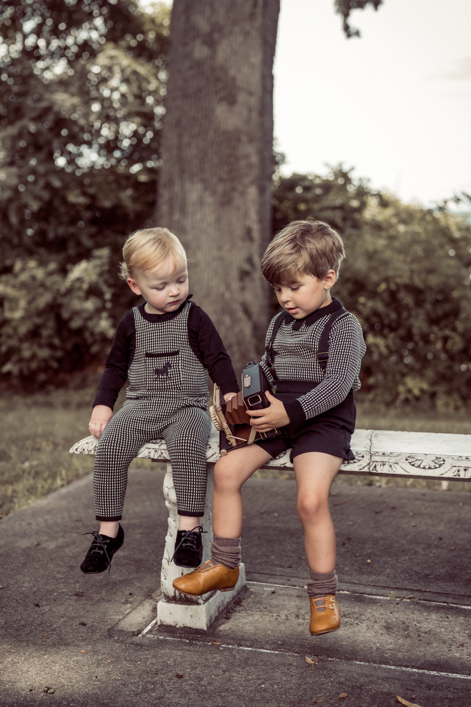Coco Blanc Long Knit Romper With Black Embroidered Rocking Horse On Pocket - Black/White