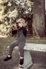 Load image into Gallery viewer, Coco Blanc Long Knit Romper With Black Embroidered Rocking Horse On Pocket - Black/White