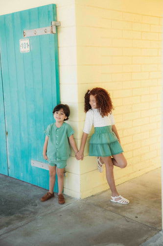 Farren & Me Denim Track Shorts - Green Wash