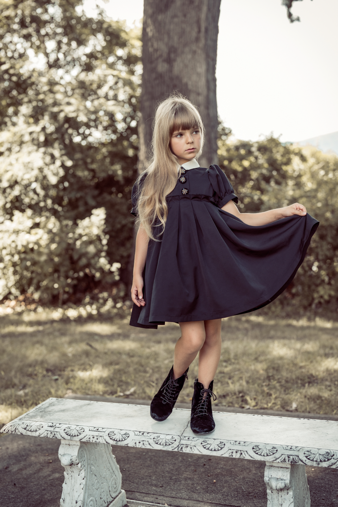 Coco Blanc Black Taffeta Dress - Short Sleeves
