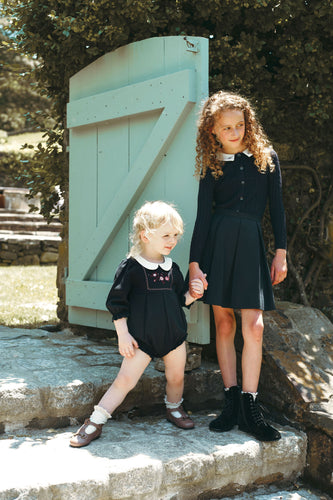 Bamboo Wool Embroidered Romper - Navy