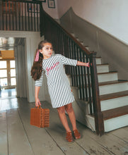 Load image into Gallery viewer, Bamboo Script Striped T-shirt Dress - Navy