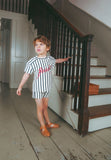 Bamboo Script Striped T-shirt Set - Navy