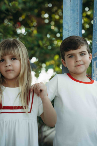 Farren & Me Tennis Three Quarter Sleeve Sailor Dress - Ecru/Red