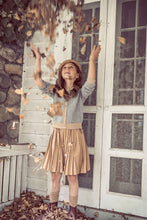 Load image into Gallery viewer, Coco Blanc Camel Pleated Skirt With Speckled Cardigan Set