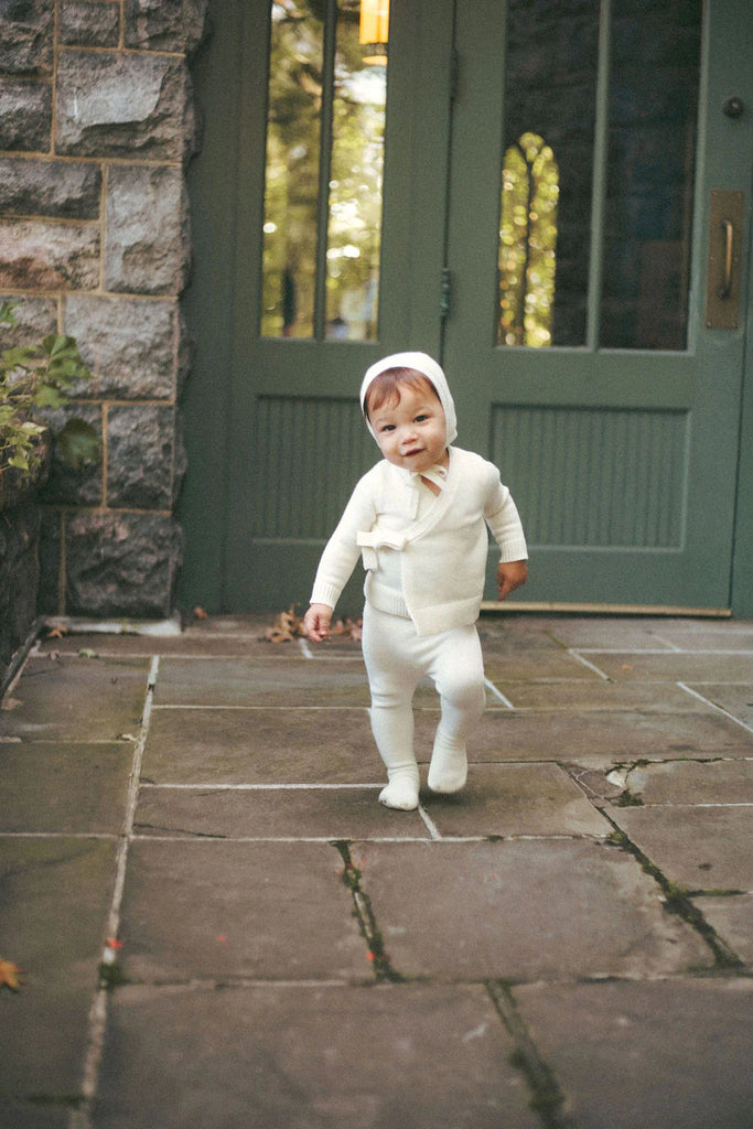 Coco blanc Knit Baby Set with Bonnet IVORY