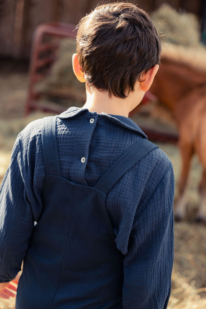 Mini Nod Boys Short Overalls with Shirt - Navy
