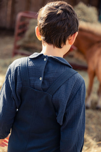 Mini Nod Boys Short Overalls with Shirt - Navy