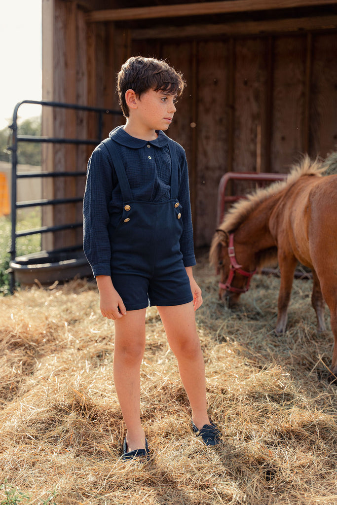 Mini Nod Boys Short Overalls with Shirt - Navy