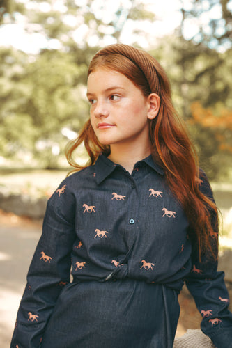 Urban Edge Denim Horse Print Shirt - Blue