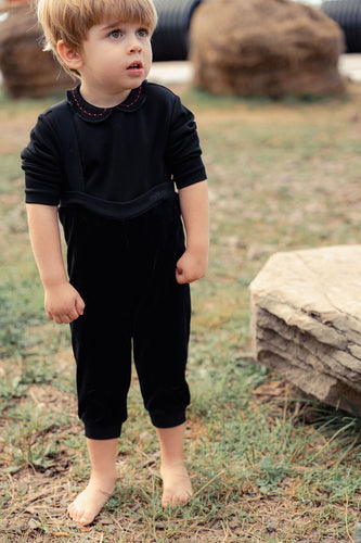 Mini Nod Velour Baby Overall With Model Collared Top - Black/White/Red