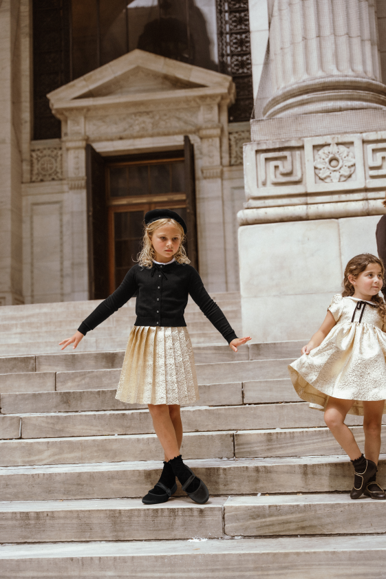 Coco Blanc Jaquard Pleated Skirt - Gold