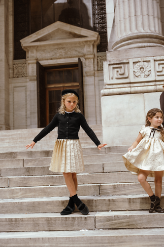 Coco Blanc Jaquard Pleated Skirt - Gold