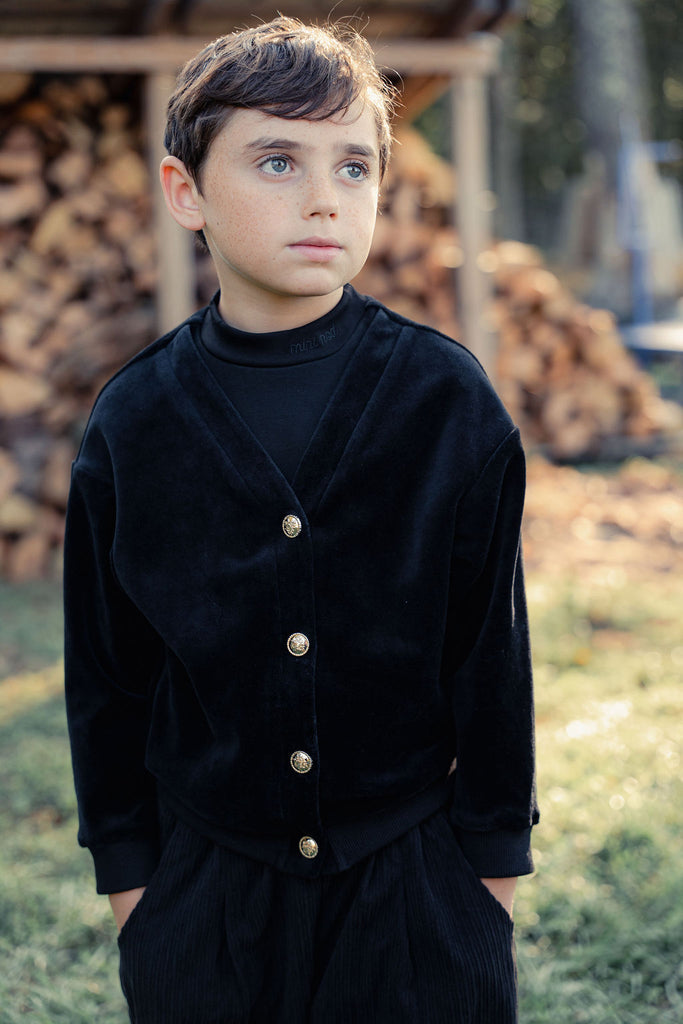 Mini Nod Velour Boys Sweater - Black