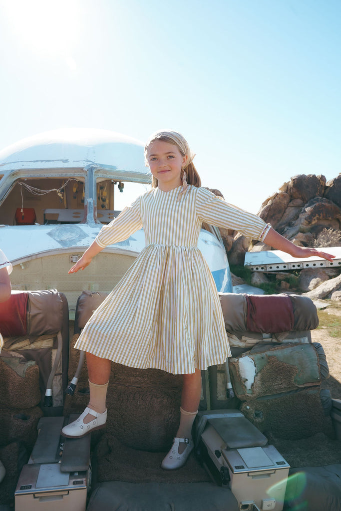 Coco Blanc Yellow Striped Dress (3/4 Sleeve)