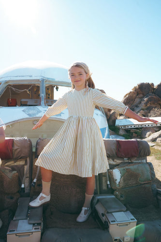 Coco Blanc Yellow Striped Dress (3/4 Sleeve)