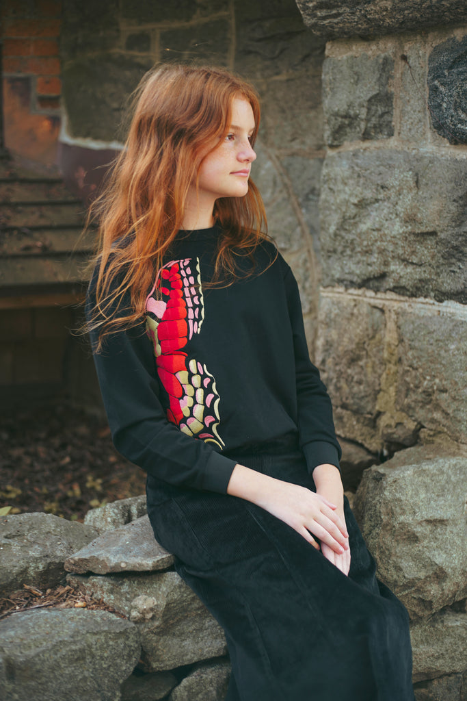 Urban Edge Butterfly Embroidered Sweatshirt - Black
