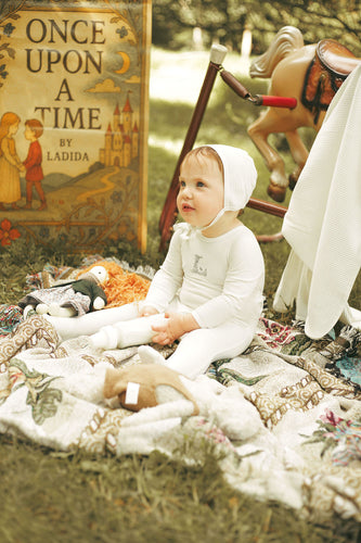 Ladida Ivory Ribbed Footie & Bonnet - Blue 