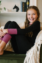 Load image into Gallery viewer, Lil Legs Striped Cuff Lounge Set - Black/Hot Pink