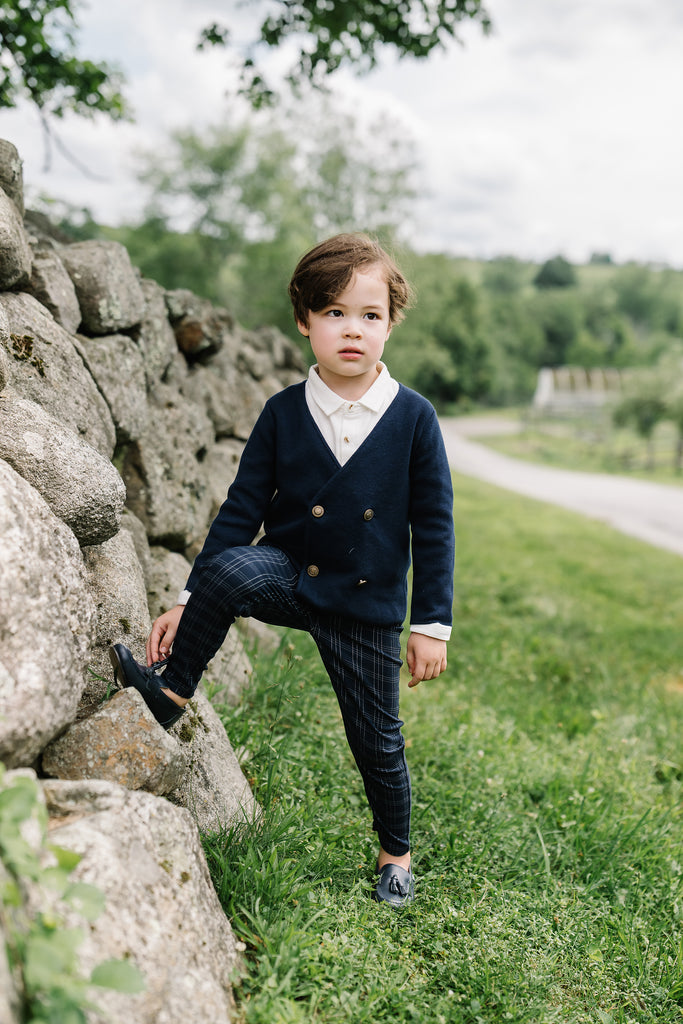 Lil Legs Double Breasted Knit Blazer - Navy