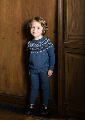 Lil Legs Heirloom Knit Boys Sweater - Dried Blue