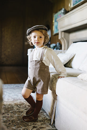 Lil Legs Velvet Overalls - Misty Oat
