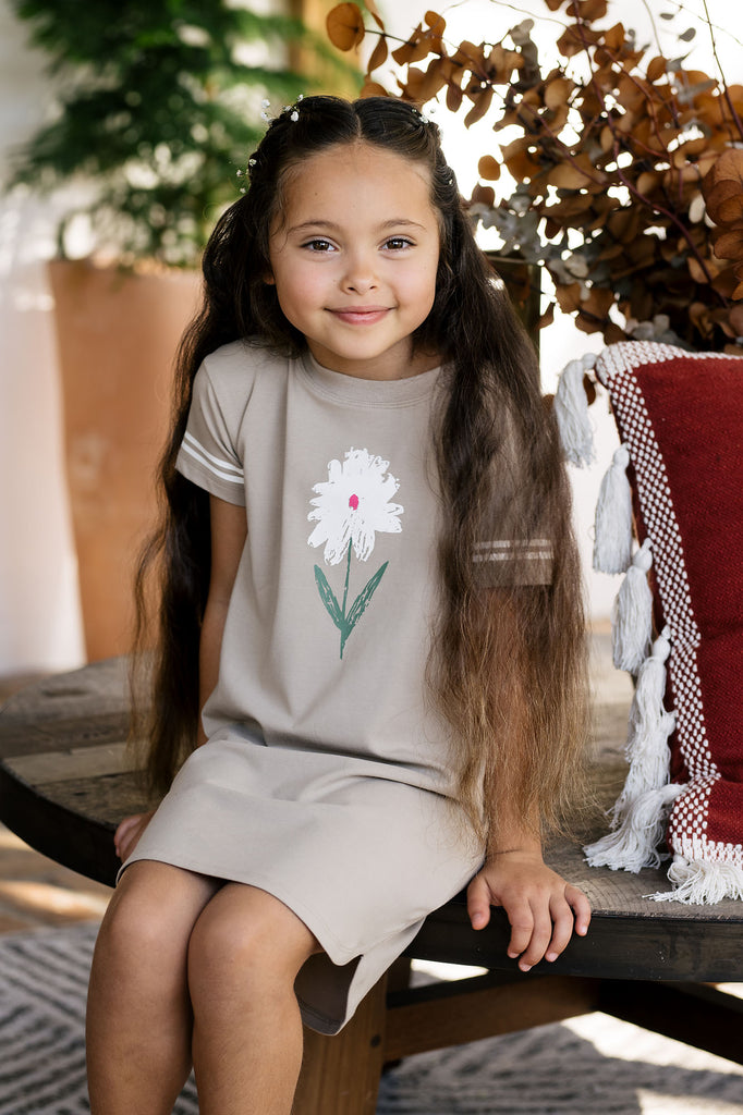 Lil Legs Flower Dress Short Sleeve - Taupe