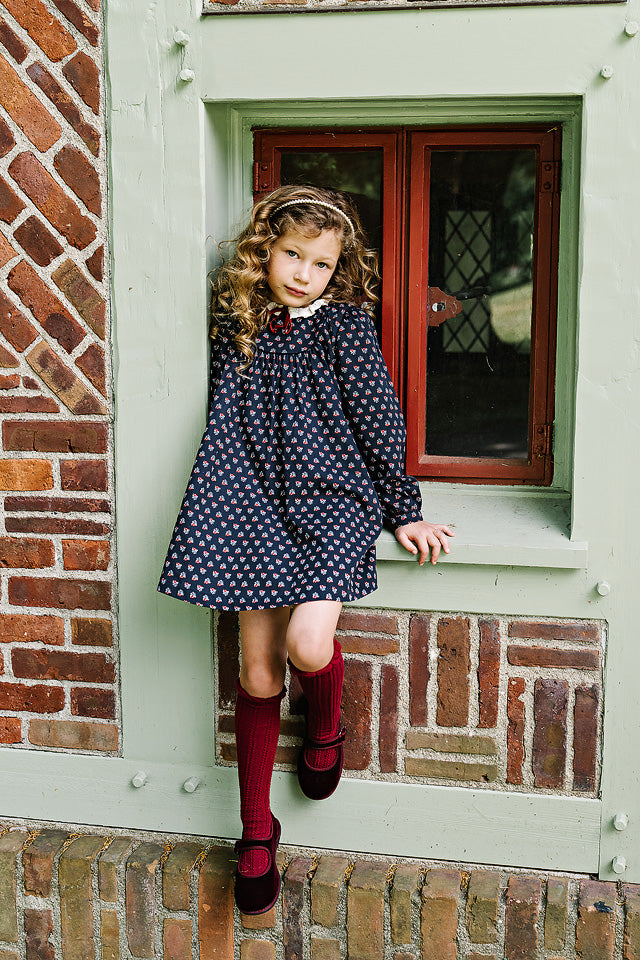 Lil Legs Home Garden Laced Trimmed Dress - Navy Print