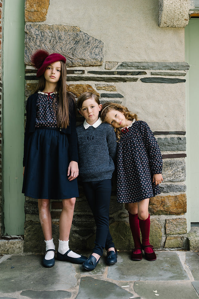 Lil Legs Home Garden Laced Trimmed Dress - Navy Print