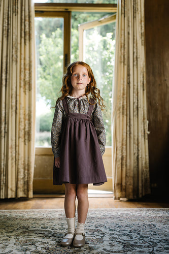 Lil Legs Home Garden Lace Trim Collared Blouse - Oxford Tan Print