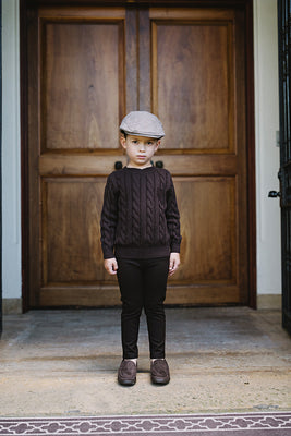 Lil Legs Chunky V Neck Sweater - Chocolate Brown