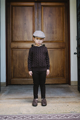 Lil Legs Chunky V Neck Sweater - Chocolate Brown