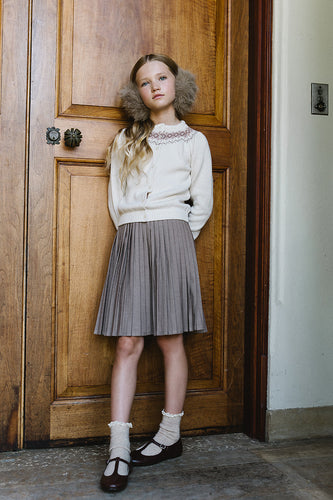 Lil Legs Knife Pleated Skirt - Misty Oat Heather