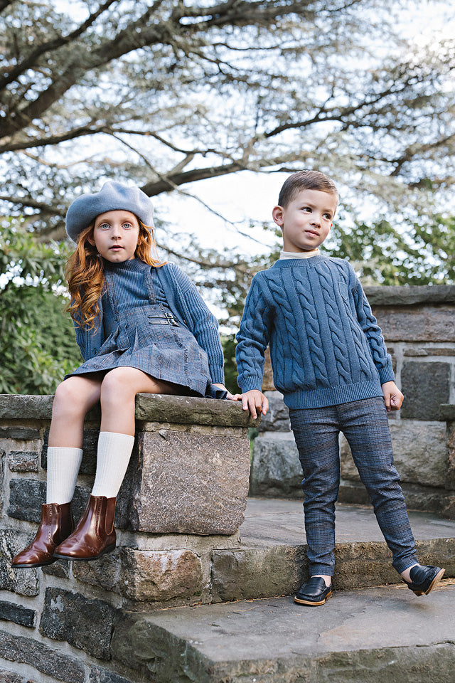 Lil Legs Chunky V Neck Sweater - Vintage Blue
