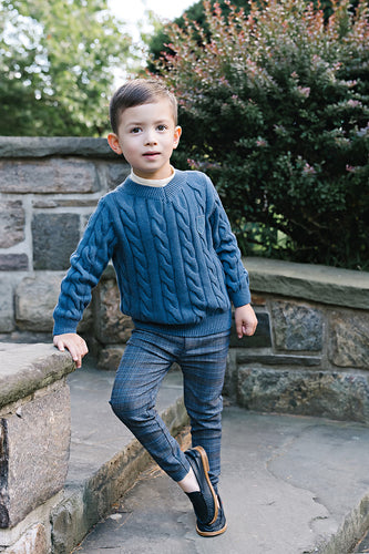 Lil Legs Chunky V Neck Sweater - Vintage Blue