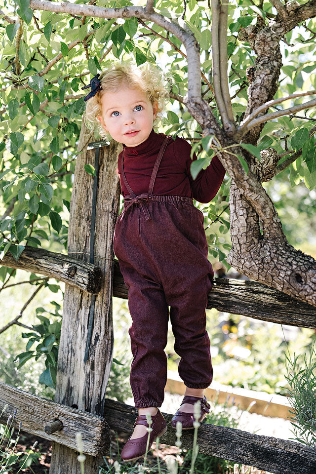 Lil Legs Rugged Threads Bubble Suspender Pants - Burgundy Denim