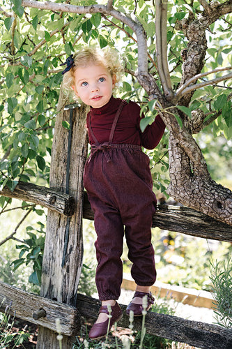 Lil Legs Rugged Threads Bubble Suspender Pants - Burgundy Denim