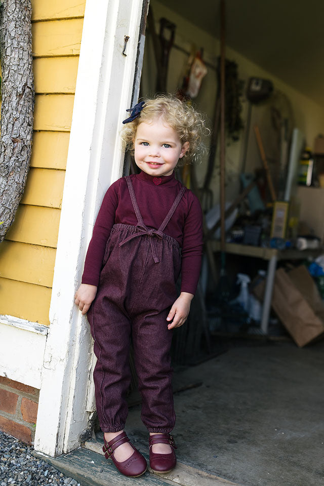 Lil Legs Rugged Threads Bubble Suspender Pants - Burgundy Denim